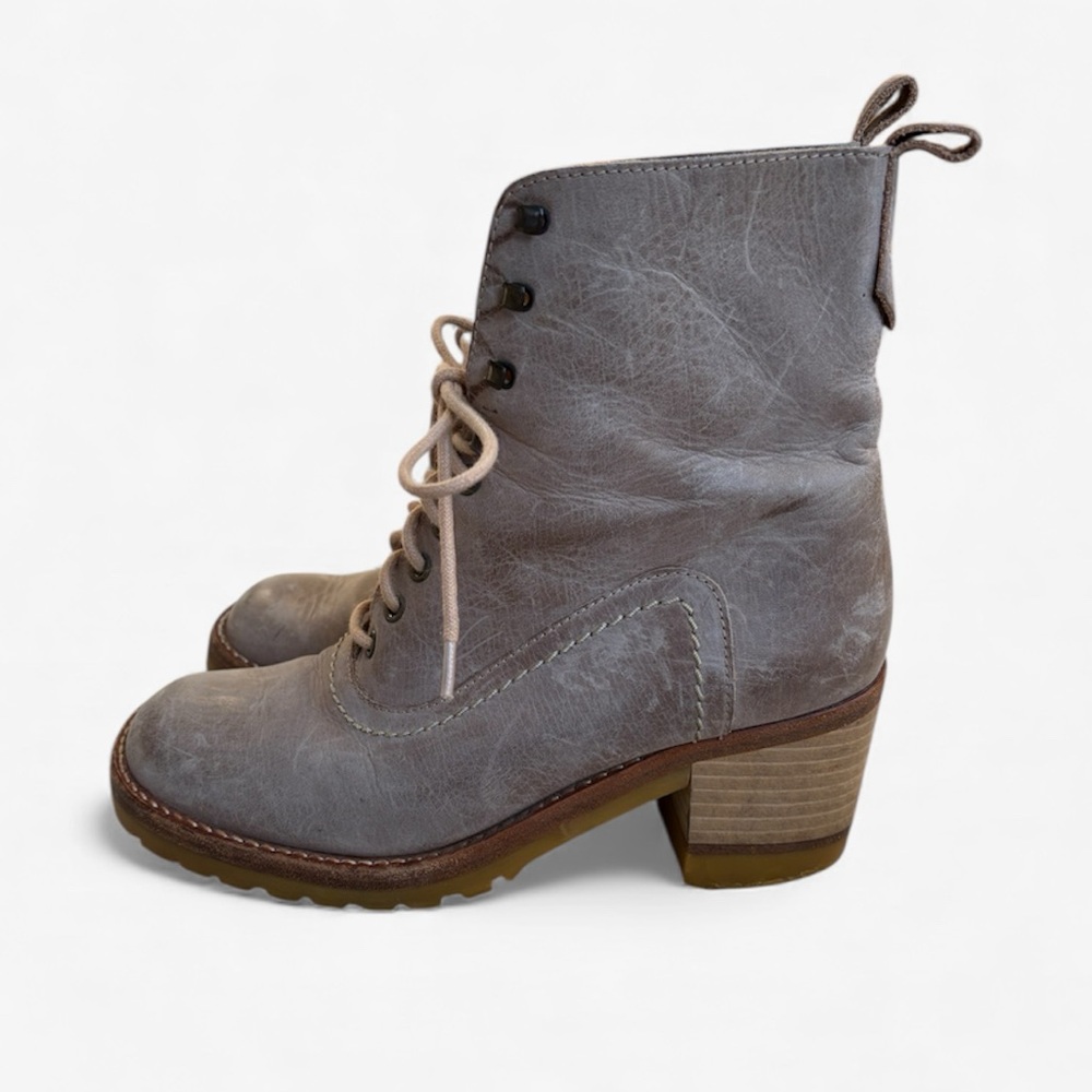 Espace Taupe Lace-Up Combat Rugged Chunky Heel Boots